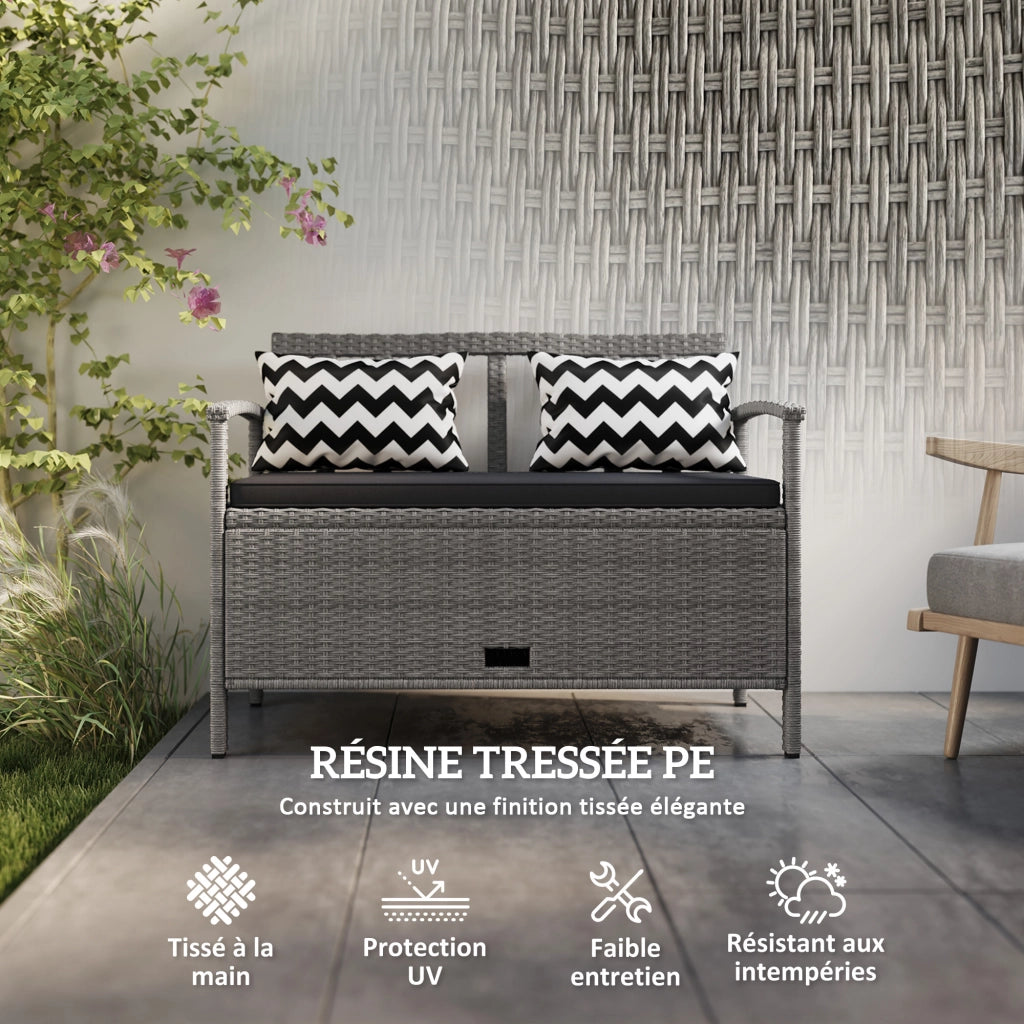 Banca da giardino con contenitore 2 posti ¨C zephmum ¨C 160L rotin PE grigio 112x62x82 cm