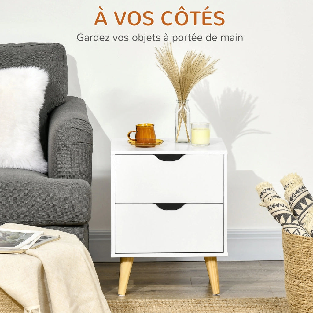 Comodino con 2 cassetti ¨C Minimal ¨C Bianco 40x35x50,5 cm