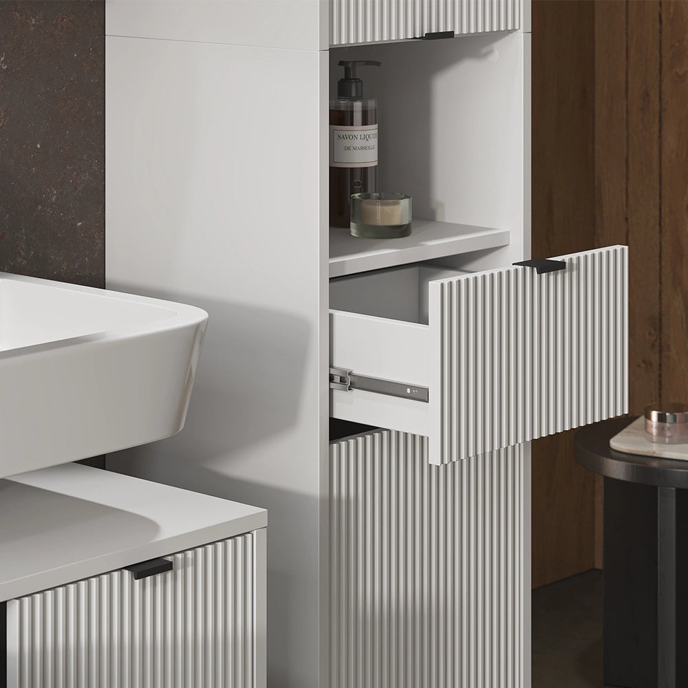 Vicco Mobiletto da bagno Bianco 40 x 190 cm con ante e cassetto