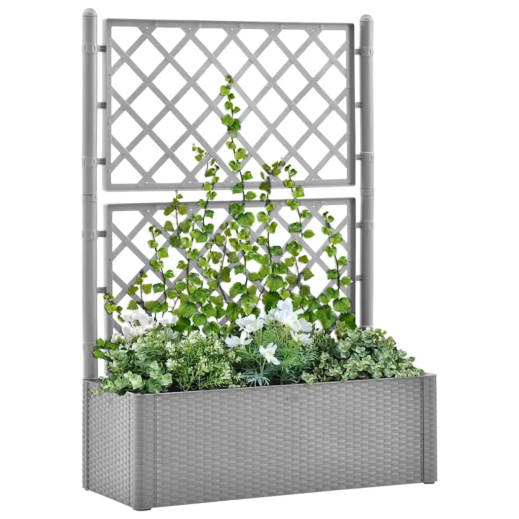 Fioriere | Cassetta per fiori | Letto Rialzato da Giardino con Graticcio e Irrigazione Grigio