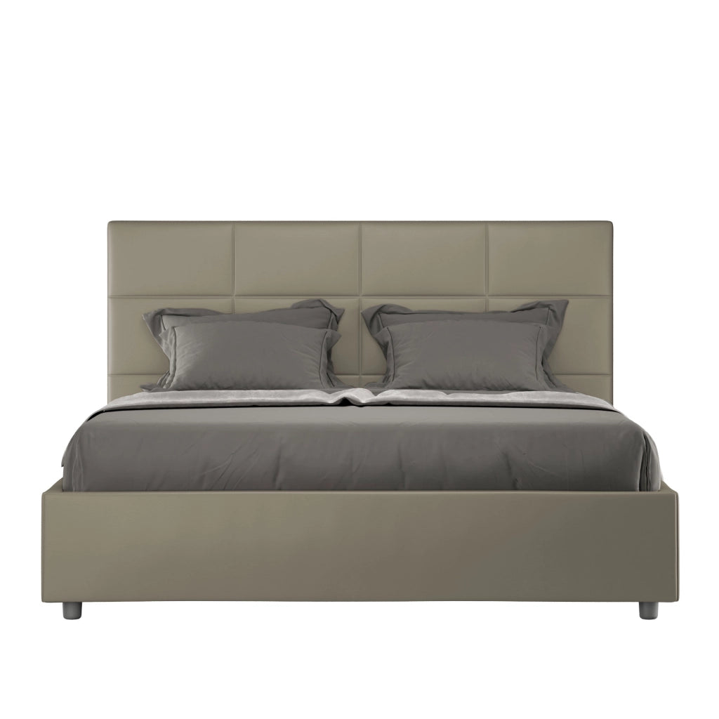 BS COM Letto matrimoniale francese con rete imbottito 140x190 similpelle cappuccino
