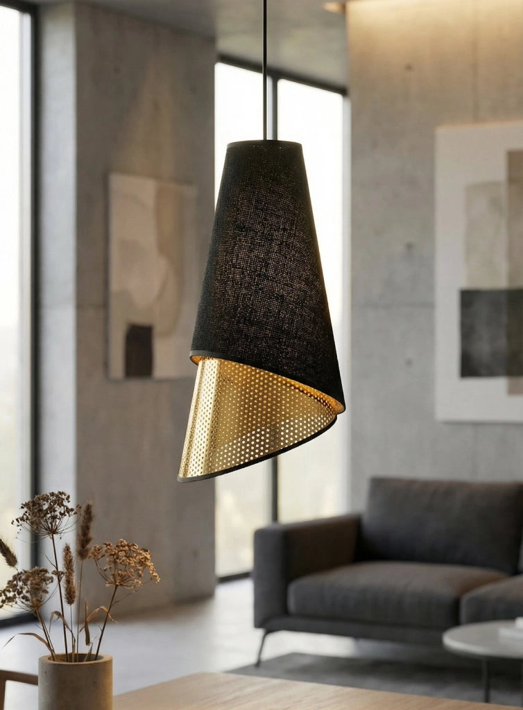 Lampada a sospensione MODA 3xE27 nera/oro Emibig