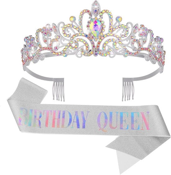 Set di Fregi di Compleanno per Sjerp e Tiara - Copricapo Reale - 2 pezzi - Argento - Glitter