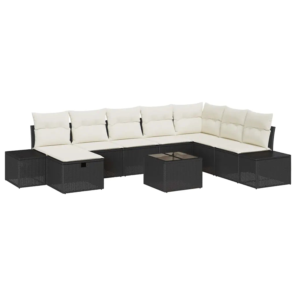 Set Divano da Giardino con cuscino 9 pcs Nero polyrattan