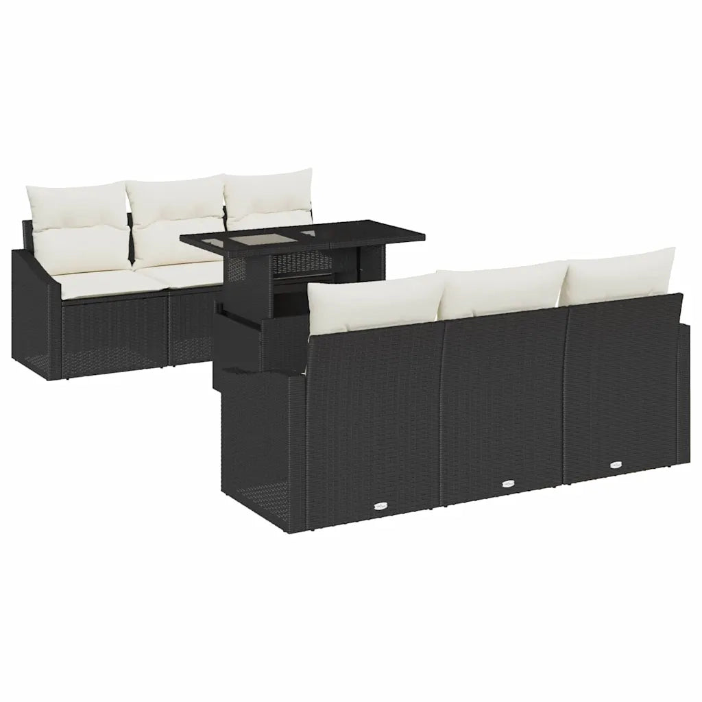 Set Divano da Giardino 7 pcs Nero e crema 100 x 55 x 73 cm 3348923