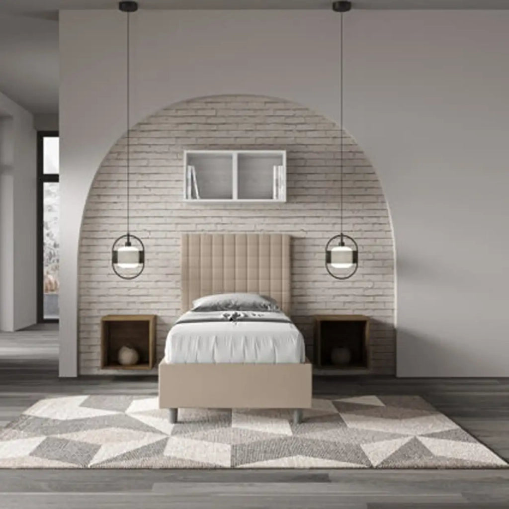 Letto singolo con rete imbottito 90x190 similpelle tortora Sunny