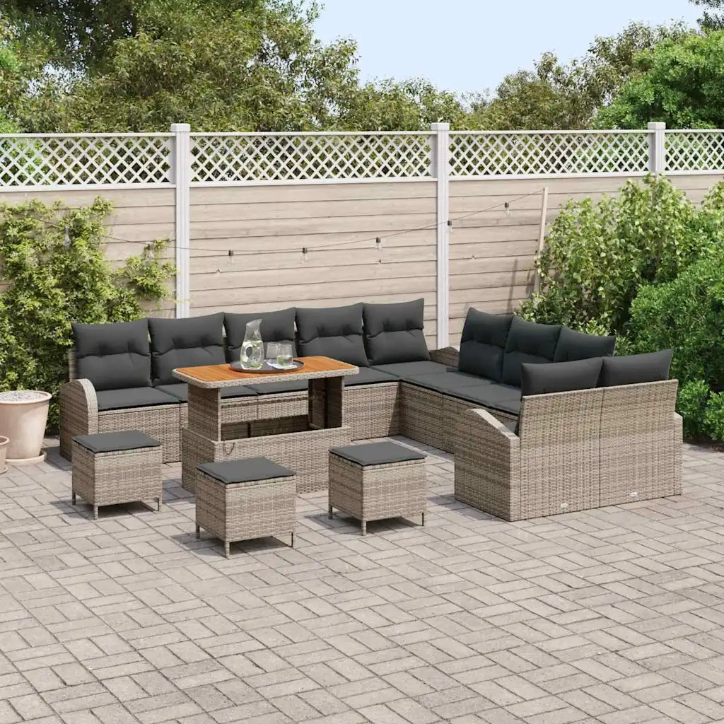 Set Divano da Giardino con cuscino 14 pcs Grigio polyrattan 3362463