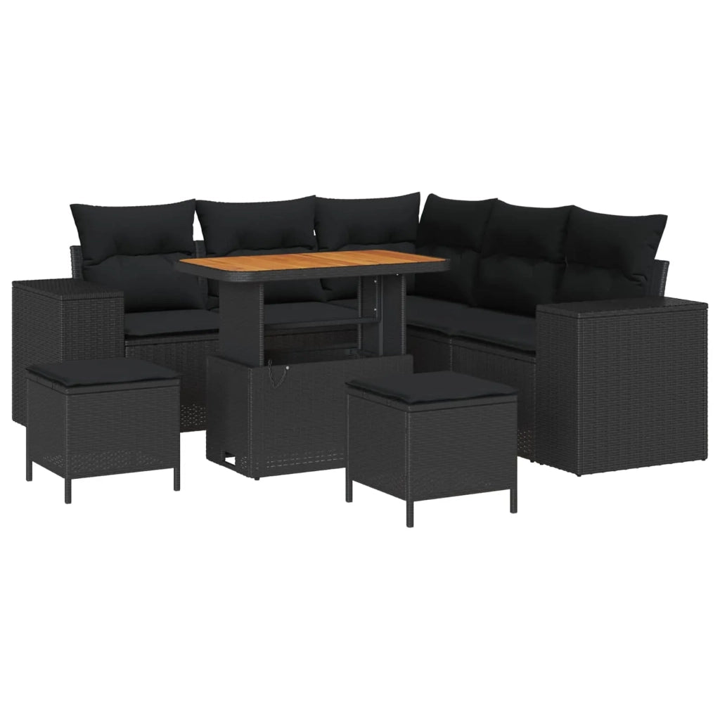 Set Divano da Giardino con cuscino 8 pcs Nero polyrattan 3362004
