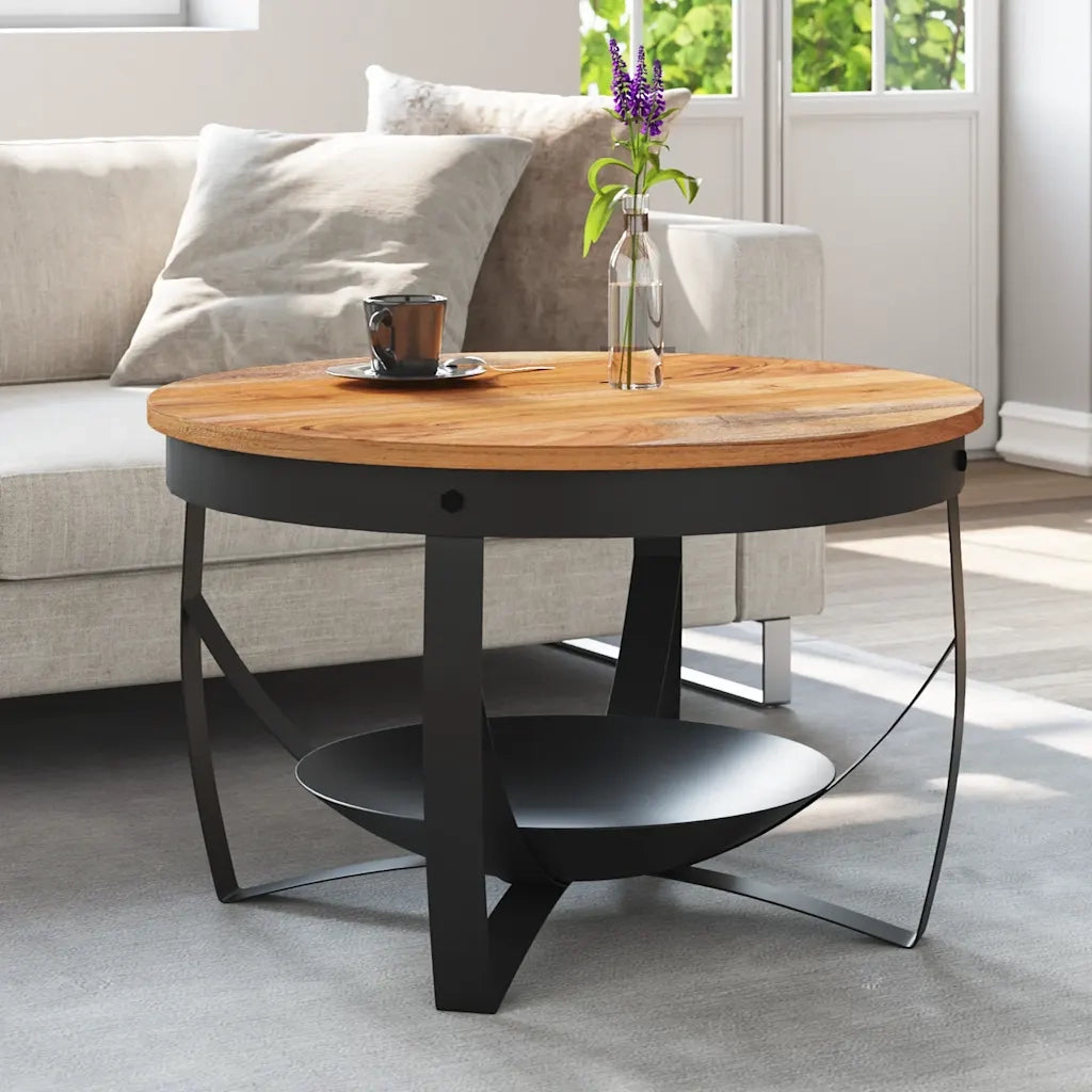 Tavolino da Salotto Ø68x43 cm in Legno Massello di Acacia
