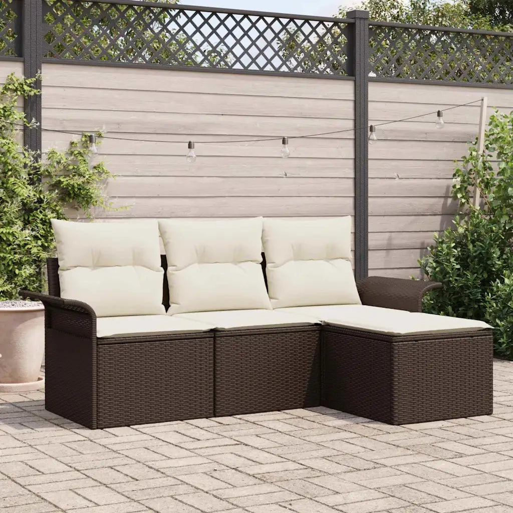 Set Divano da Giardino con cuscino 4 pcs Marrone Poly Rattan