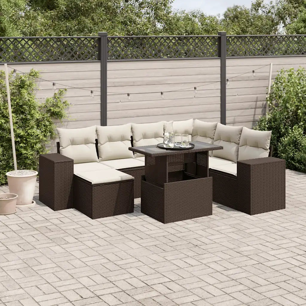 Set Divani da Giardino 8 pz con Cuscini Marrone in Polyrattan 3269333