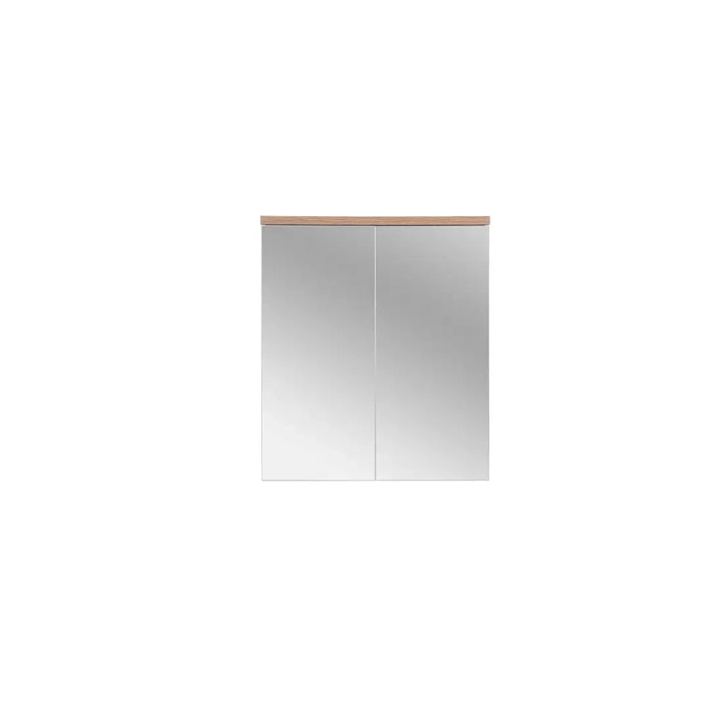 Mobile bagno ERMANO – Rovere chiaro e bianco lucido – 60x70 cm – 2 porte specchio – Da appendere