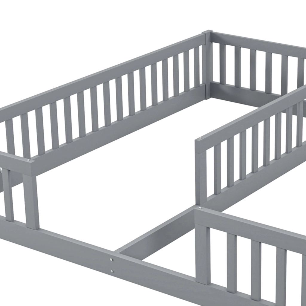 LETTO per bambini 90x200 cm con sponde, in pino e MDF, Grigio