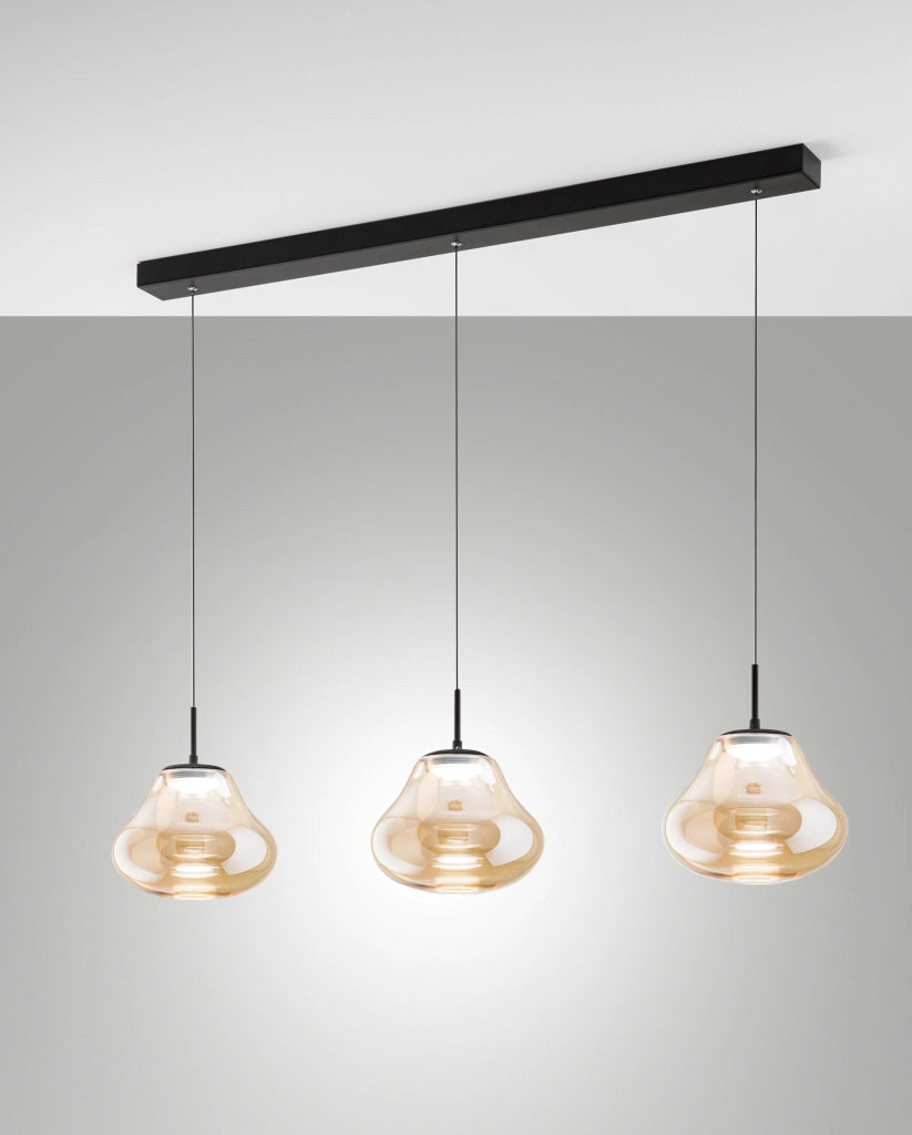 Lampada a Sospensione Deva 42W LED CCT Dimmerabile a step, Struttura in Metallo e Vetro Borosilicato Ambra, IP20 - Deva Collection