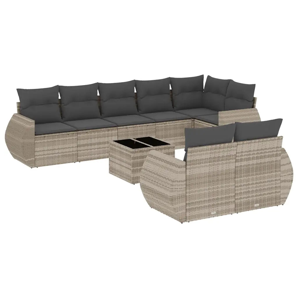 Set Divano da Giardino 9pz con Cuscini Grigio Chiaro Polyrattan 3221631