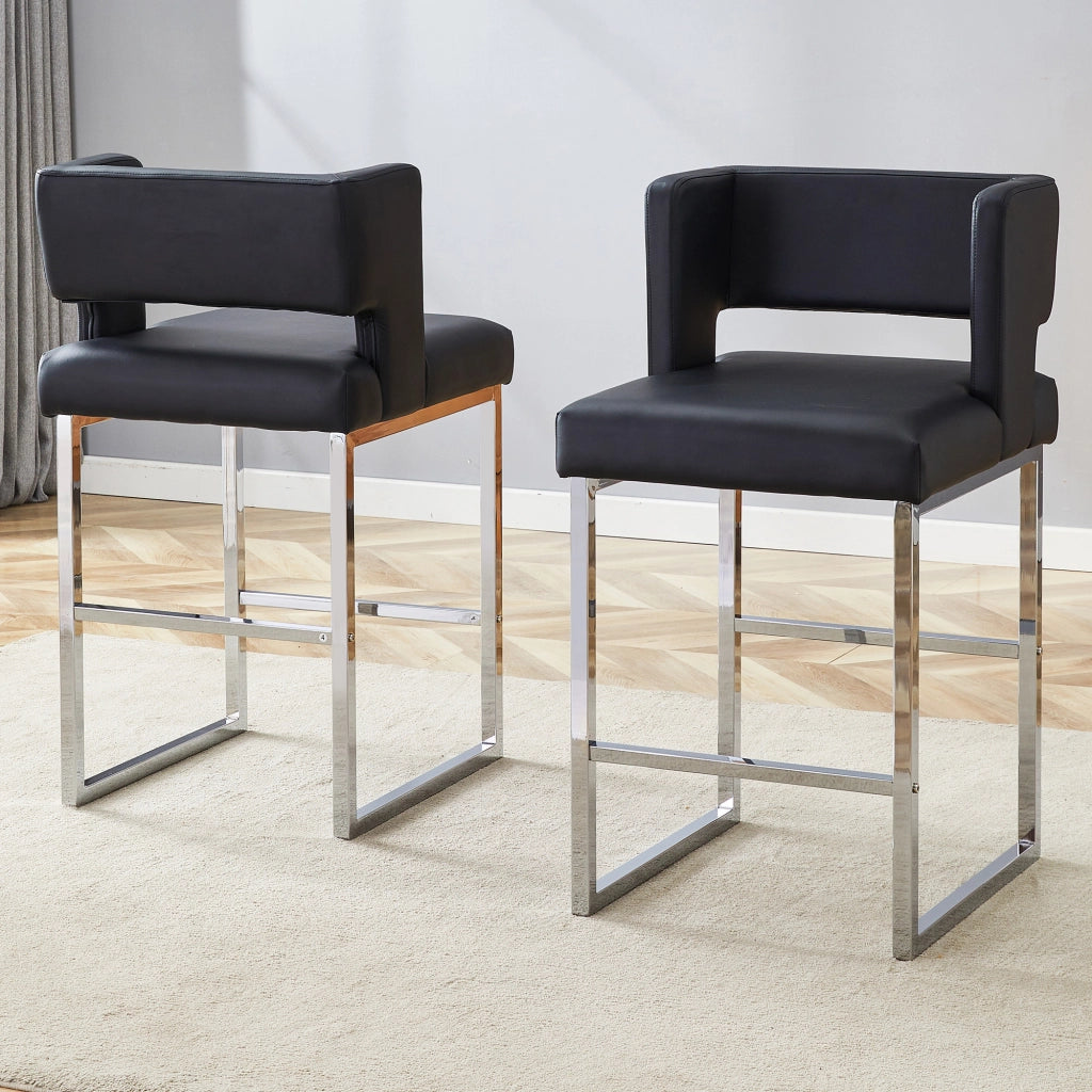 Sgabello da Bar Set 2 Pezzi ¨C MINIMAL ¨C Nero, Gambe in Metallo, Design Moderno