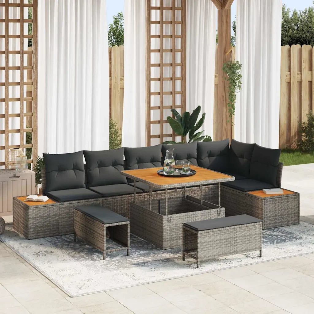 Set Divano da Giardino 9 pcs Grigio polyrattan