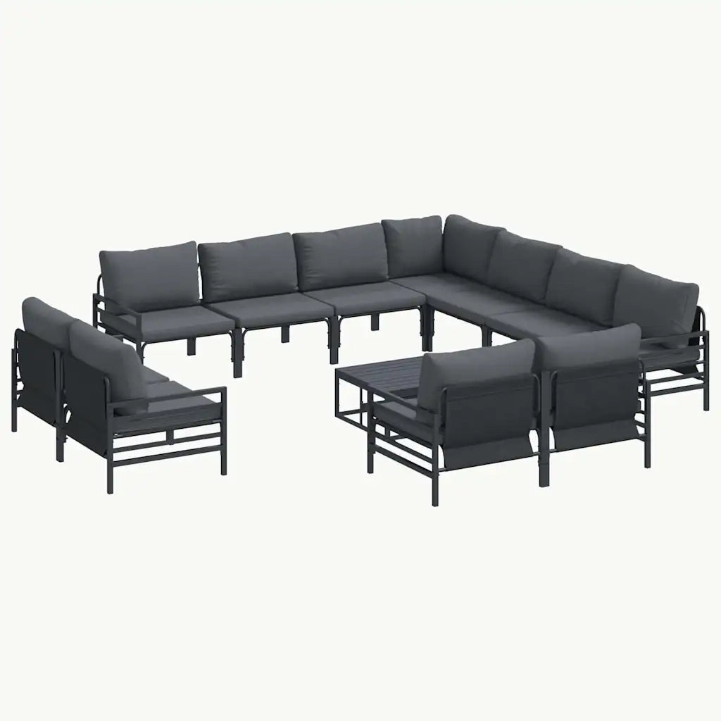 Set Divano da Giardino con cuscino 12 pcs Nero Acciaio