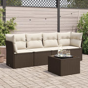 Set Divano da Giardino 5 pz con Cuscini Marrone in Polyrattan 3249082