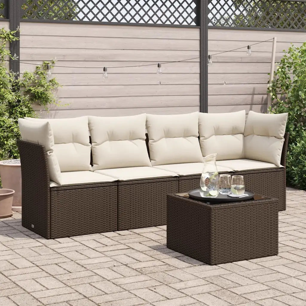 Set Divano da Giardino 5 pz con Cuscini Marrone in Polyrattan 3249082