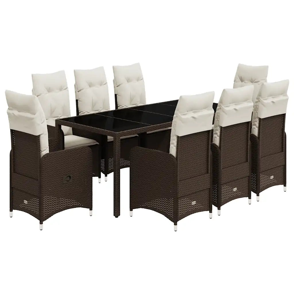 Set Bistrò da Giardino 9 pz con Cuscini in Polyrattan Marrone 3277070