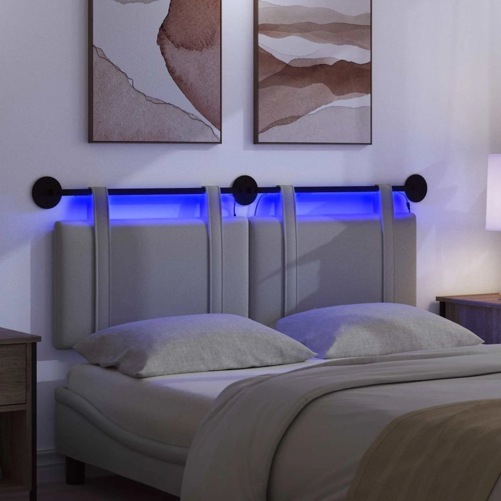 Testiera | Testata sospesa Con luce LED Grigio Chiaro Tessuto