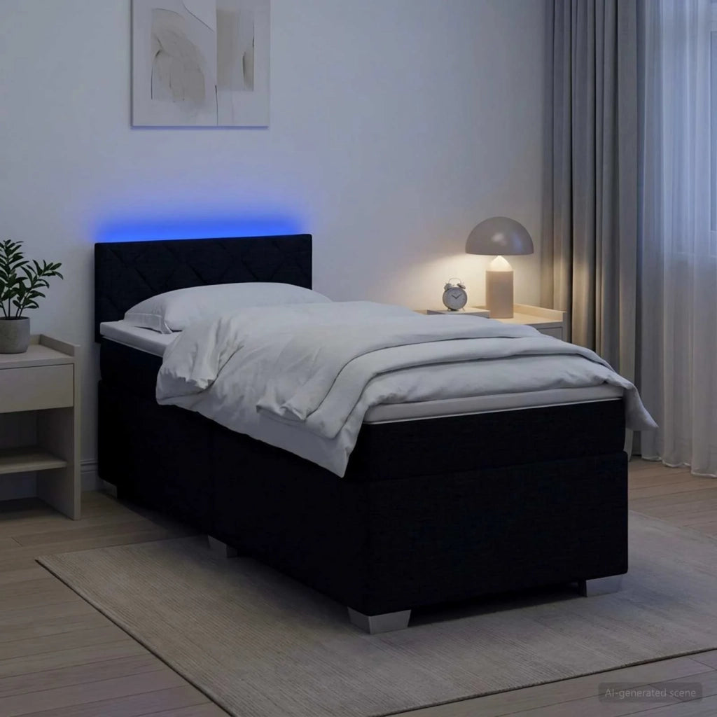 Letto con Box Spring, Materasso e LED Nero 90 x 200 cm Tessuto 3451863