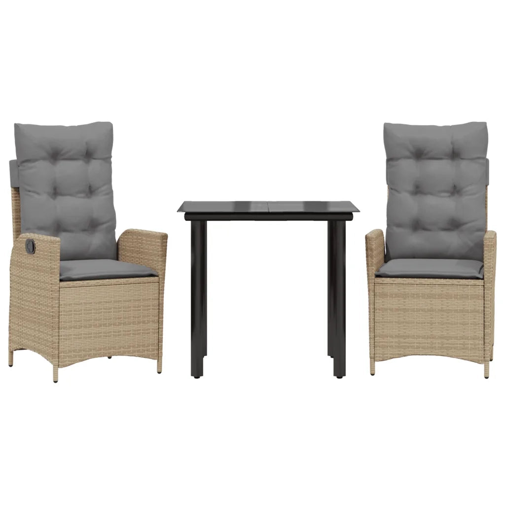 Set da Pranzo da Giardino 3 pz con Cuscini Beige in Polyrattan