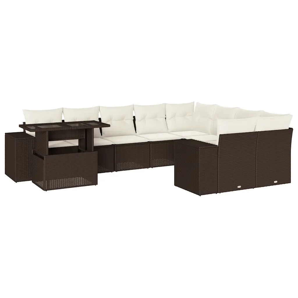 Set Divani da Giardino 10pz con Cuscini in Polyrattan Marrone 3269403