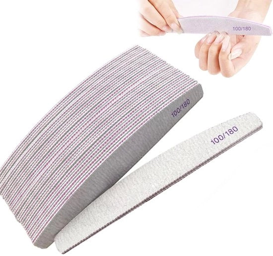 Set di 20 viti per unghie in metallo grigio, Dual-Grit 100/180, strumenti per manicure a mezzaluna per levigare e smussare