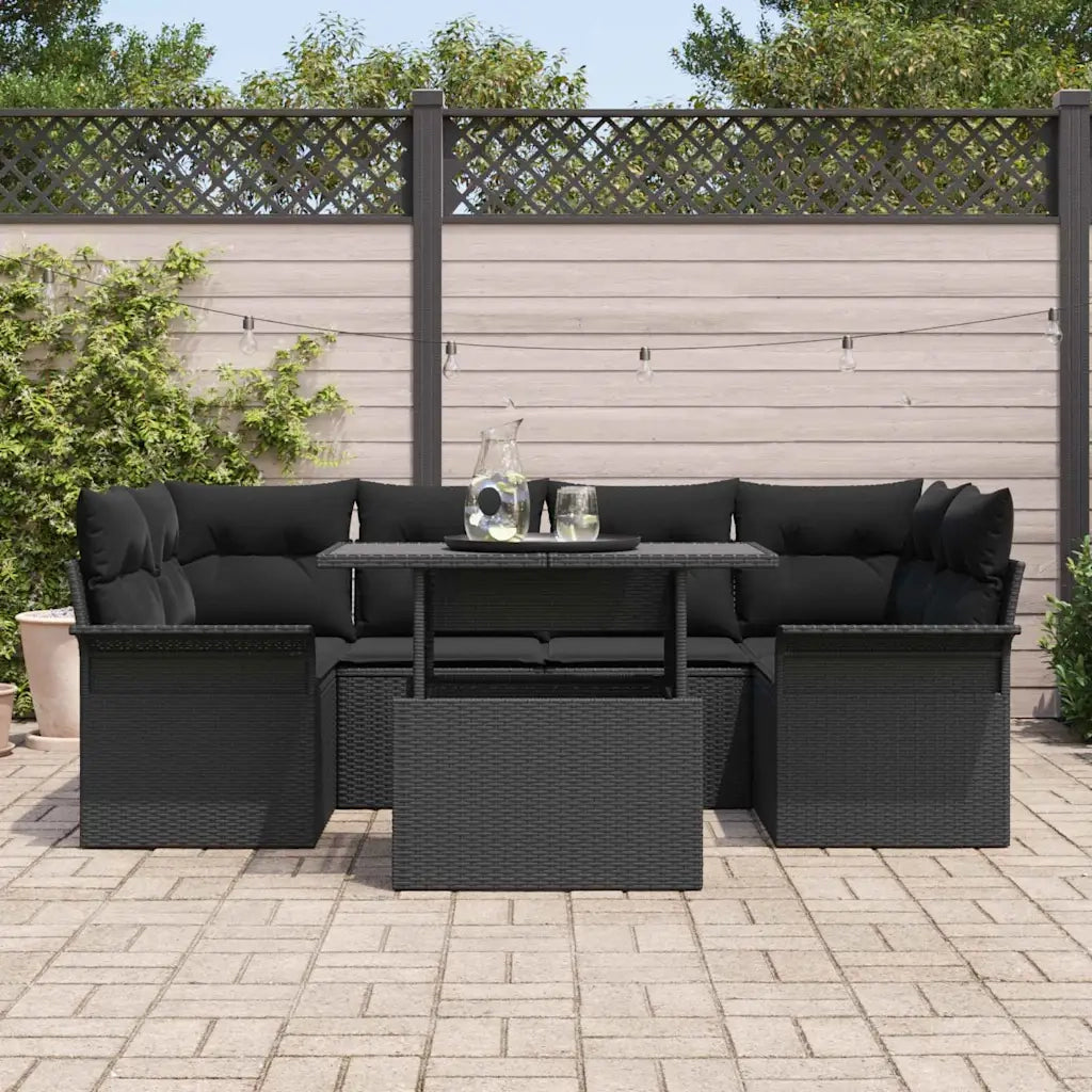 Set Divano da Giardino 7 pcs Nero Rattan in Polipropilene