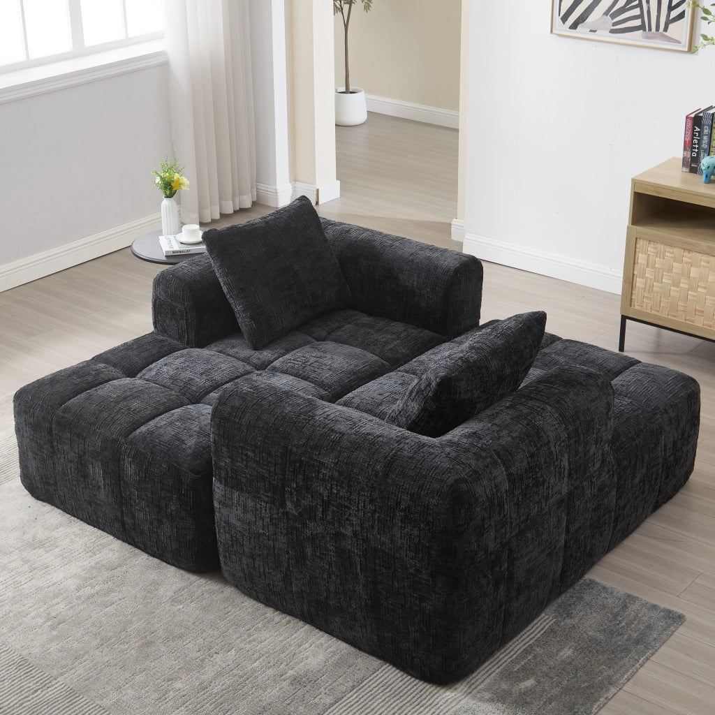Chaise Longue Divano con Cuscini ¨C MINIMAL ¨C Nero, Tasche Laterali