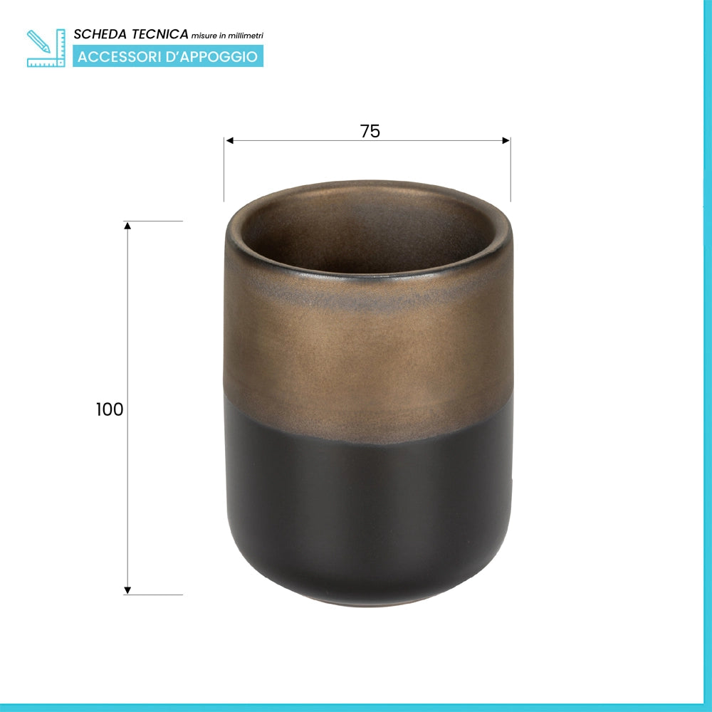 Porta spazzolini nero opaco e bronzo in ceramica Teos