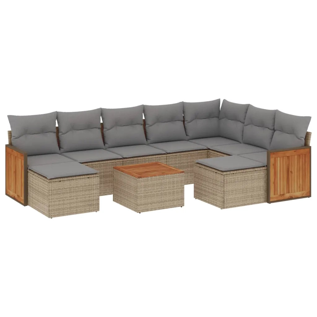 Set Divano da Giardino 10 pz con Cuscini Beige in Polyrattan 3228229