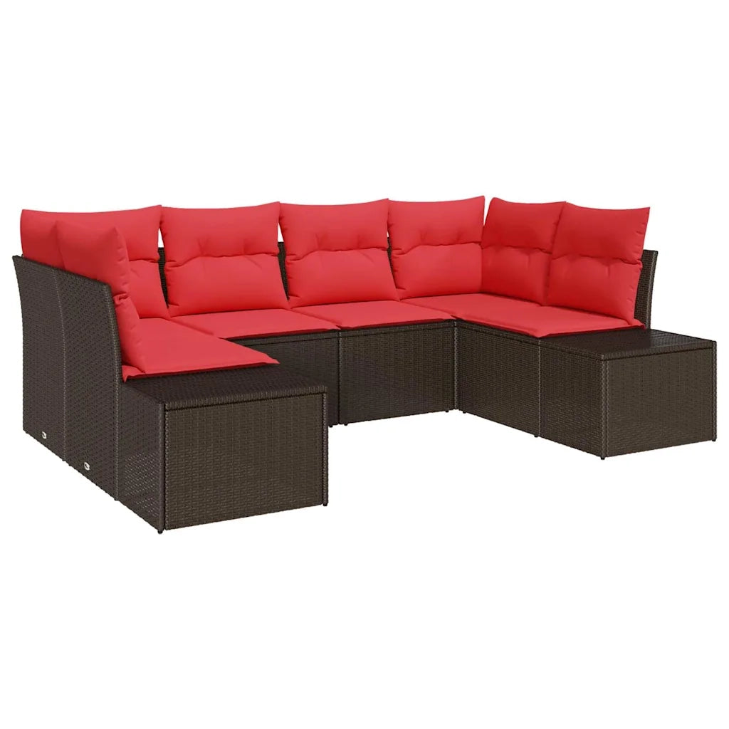 Set Divano da Giardino 6 pz 6-Numero di posti Marrone e Rosso 3355873