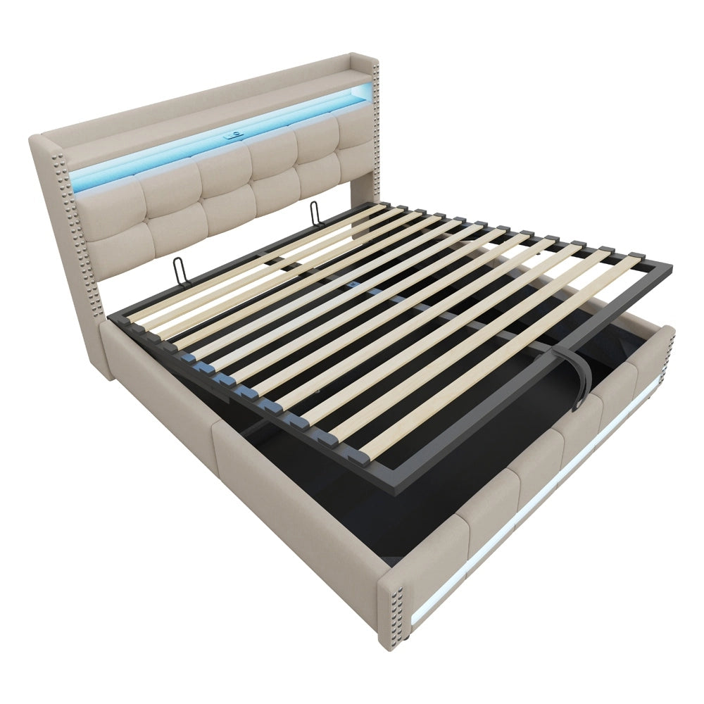 Letto matrimoniale - Xylo - 180x200 cm LED lino beige