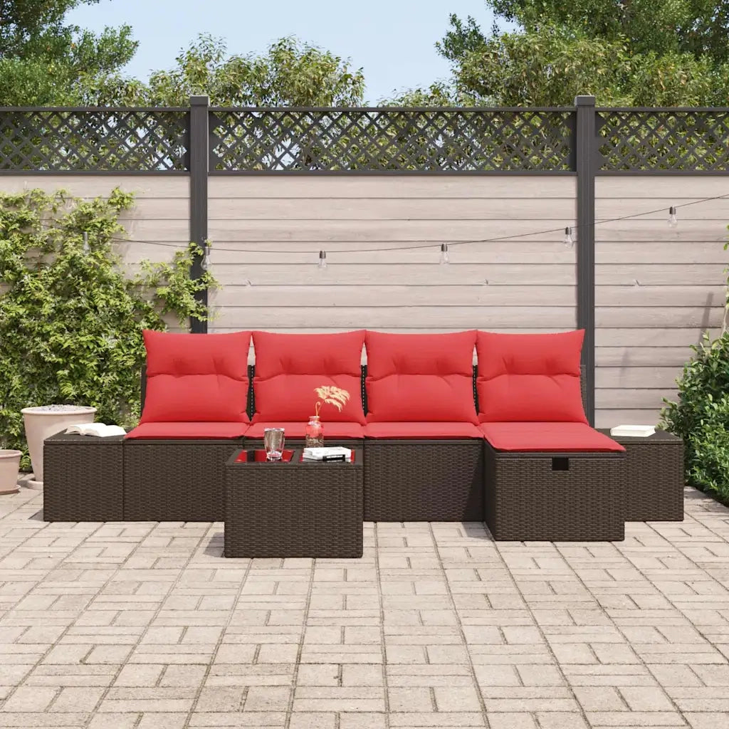 Set Divano da Giardino con cuscino 6 pcs Marrone polyrattan 3359373