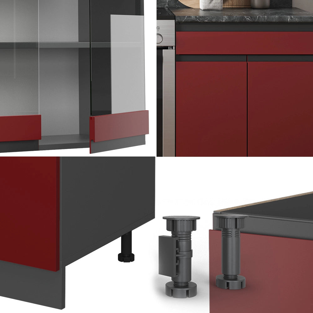 Cucina componibile R-Line Rosso/Antracite 200 cm J-Shape, PL Marmo Vicco