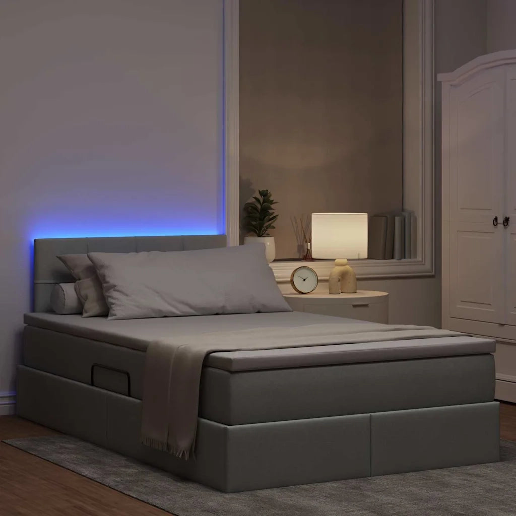 Letto con contenitore e LED Grigio chiaro 120 x 190 cm Tessuto 3371130