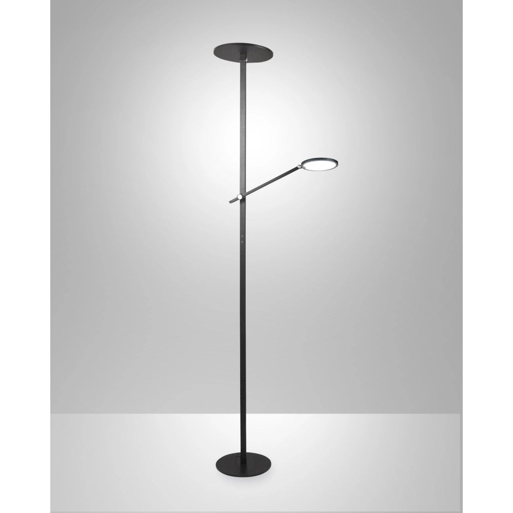 Regina - Piantana a Led Nera in metallo H.180 cm Fabas Luce - 2 luci da 36W e 12W a led integrato 3000K