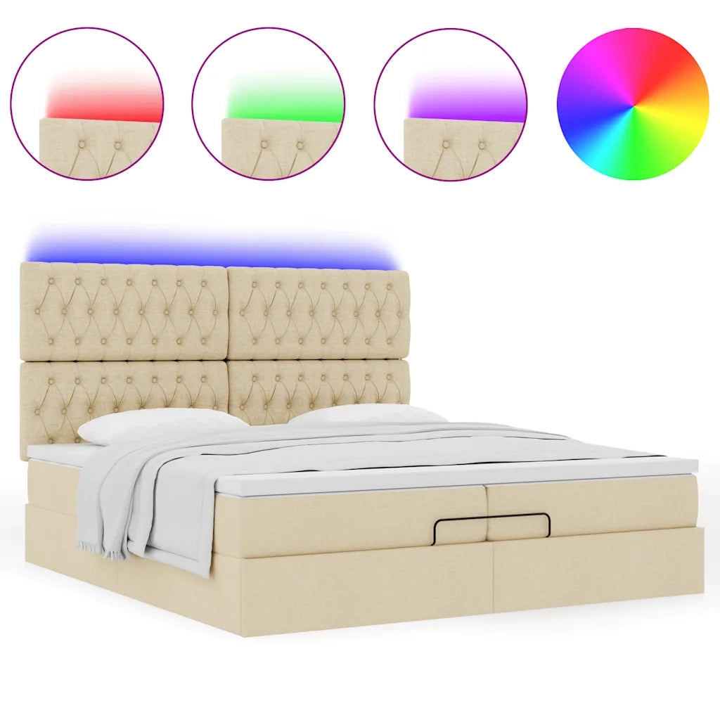 Struttura Letto Pouf con Materassi Crema 200x200 cm in Tessuto 3314119