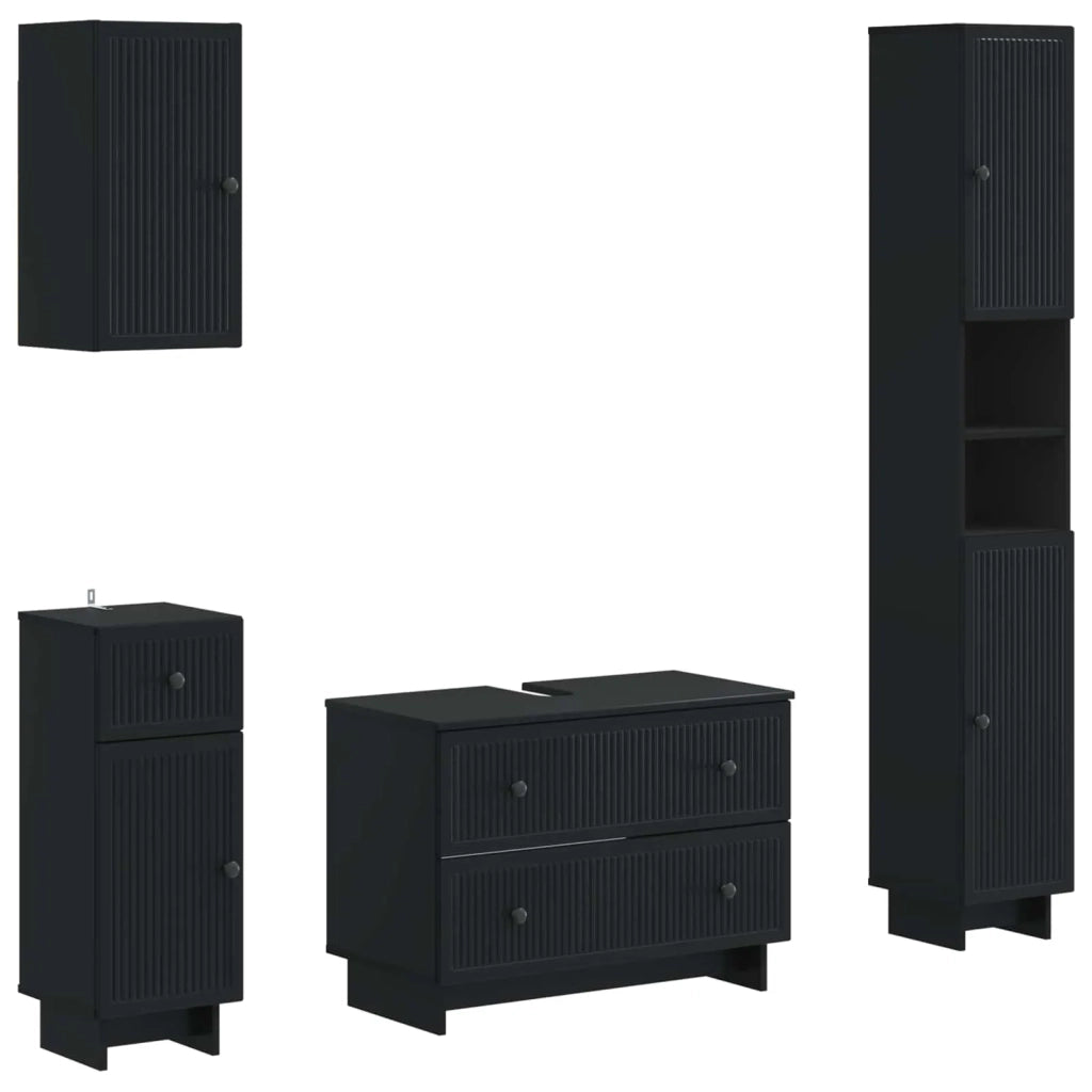Set di Mobili da Bagno da 4 Pezzi EDE Nero Legno ingegnerizzato 3417901