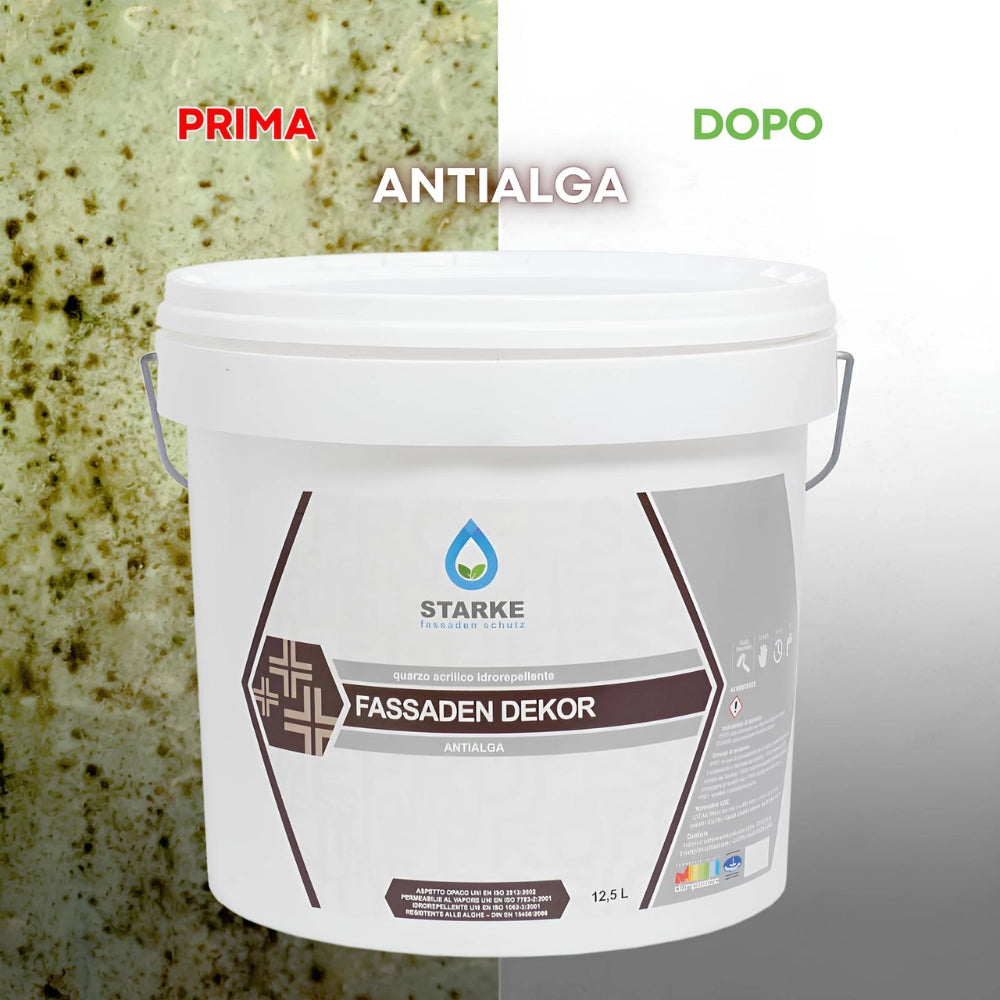 Quarzo fine fassaden dekor acrilico coprente idrorepellente antialga antimuffa *** formato 12.5 lt, confezione 1