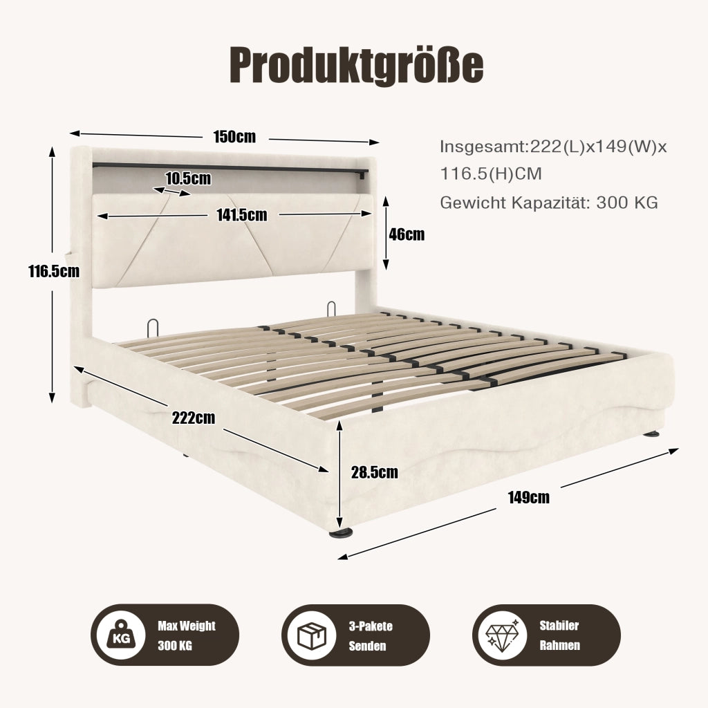 letto imbottito velluto beige 140 x 200 cm