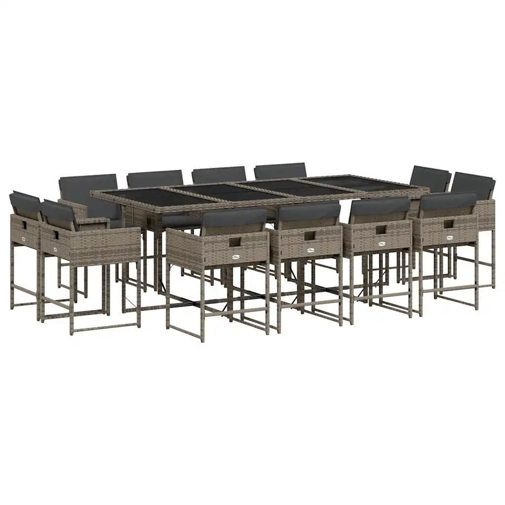 Set da Pranzo da Giardino 13pz con Cuscini Grigio in Polyrattan 3278167