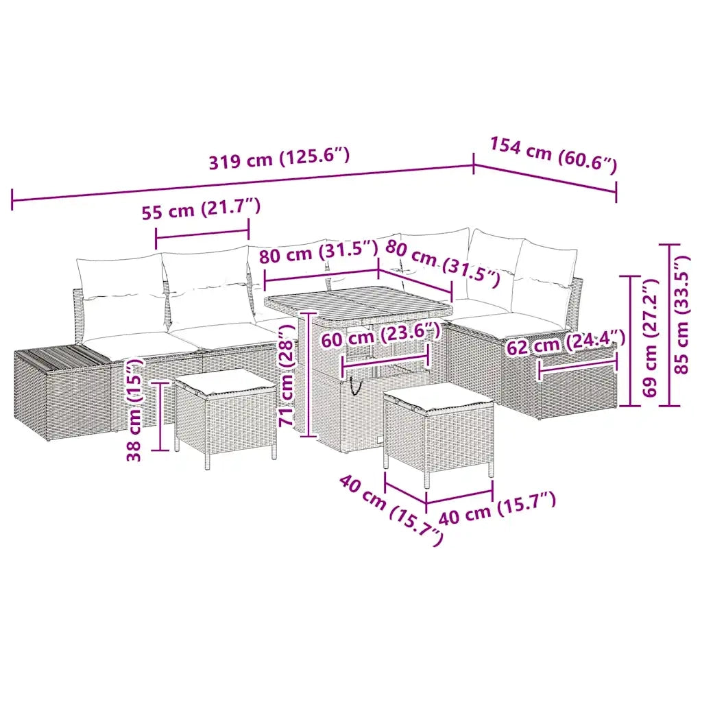 Set Divano da Giardino con cuscino 9 pcs Grigio polyrattan 3362803