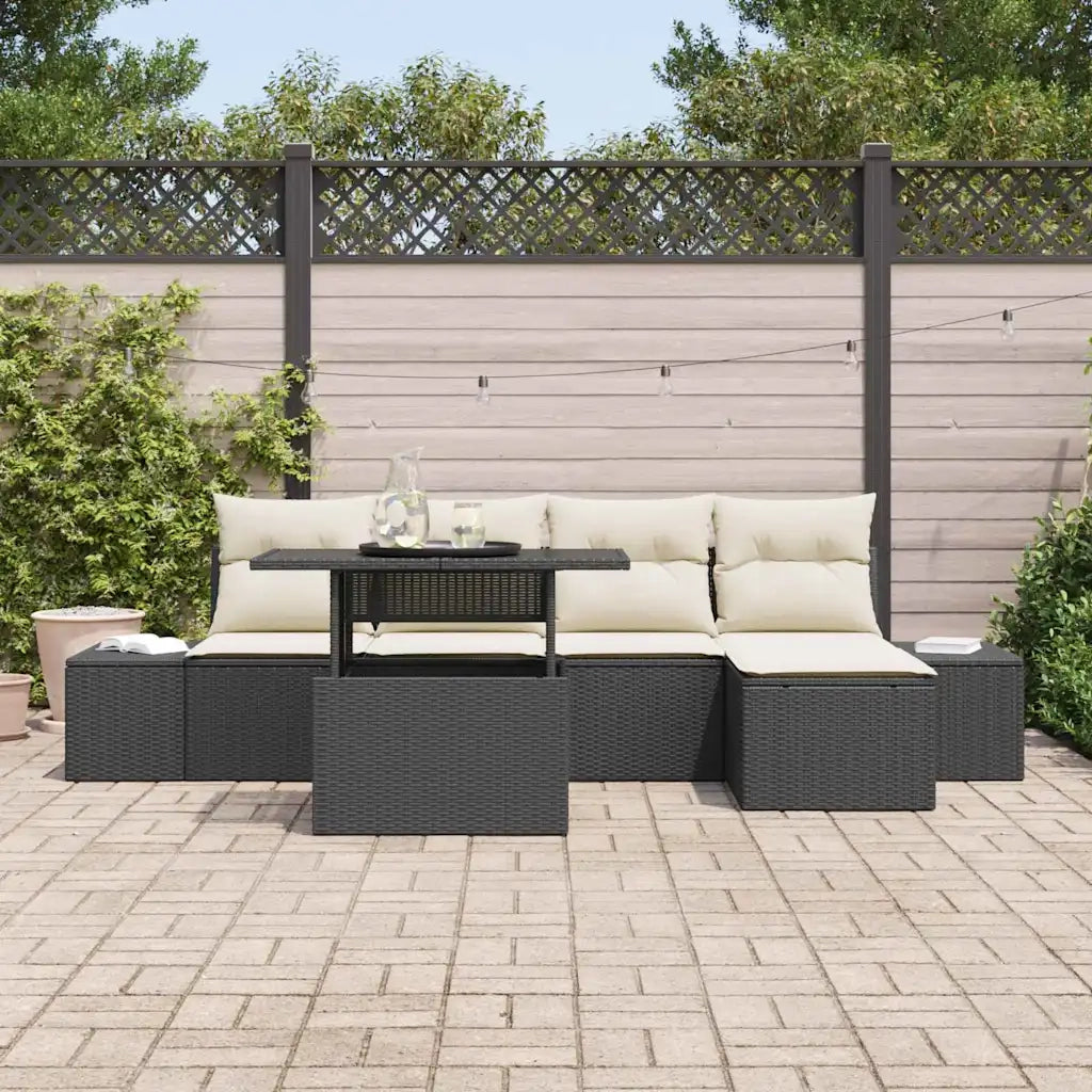 Set Divano da Giardino 6 pcs Nero e Crema polyrattan 3349163