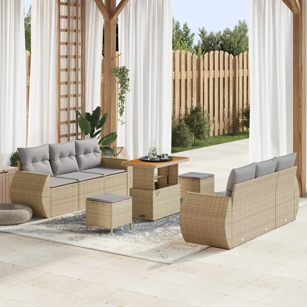 Set Divano da Giardino 9 pcs Beige e Grigio Chiaro polyrattan 3363782