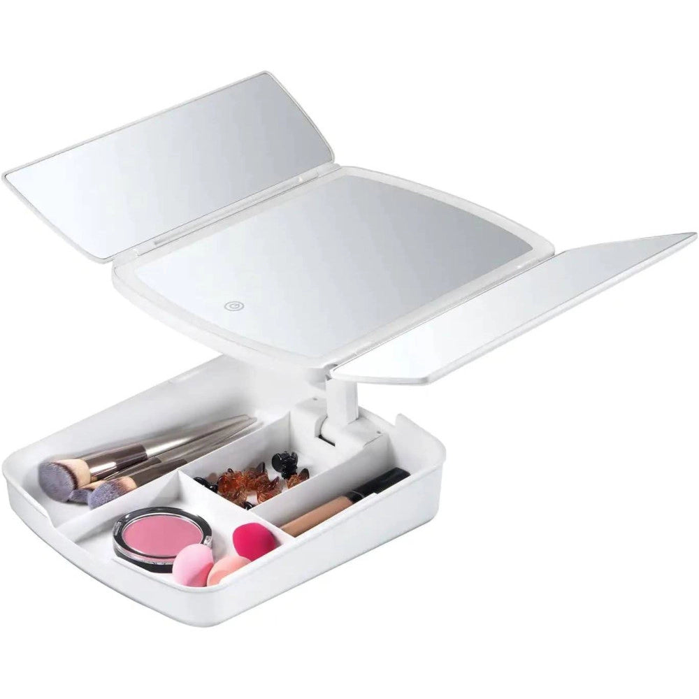 Trade Shop - Specchio Make Up Con Luci A Led E Cassetti Per Trucco Regolabile Pieghevole Away -