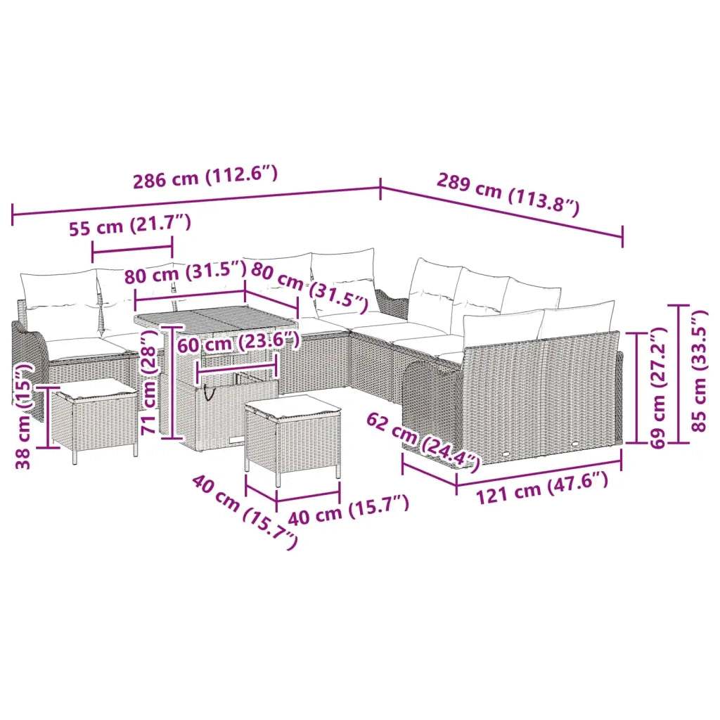 Set Divano da Giardino con cuscino 13 pcs Grigio polyrattan 3362323